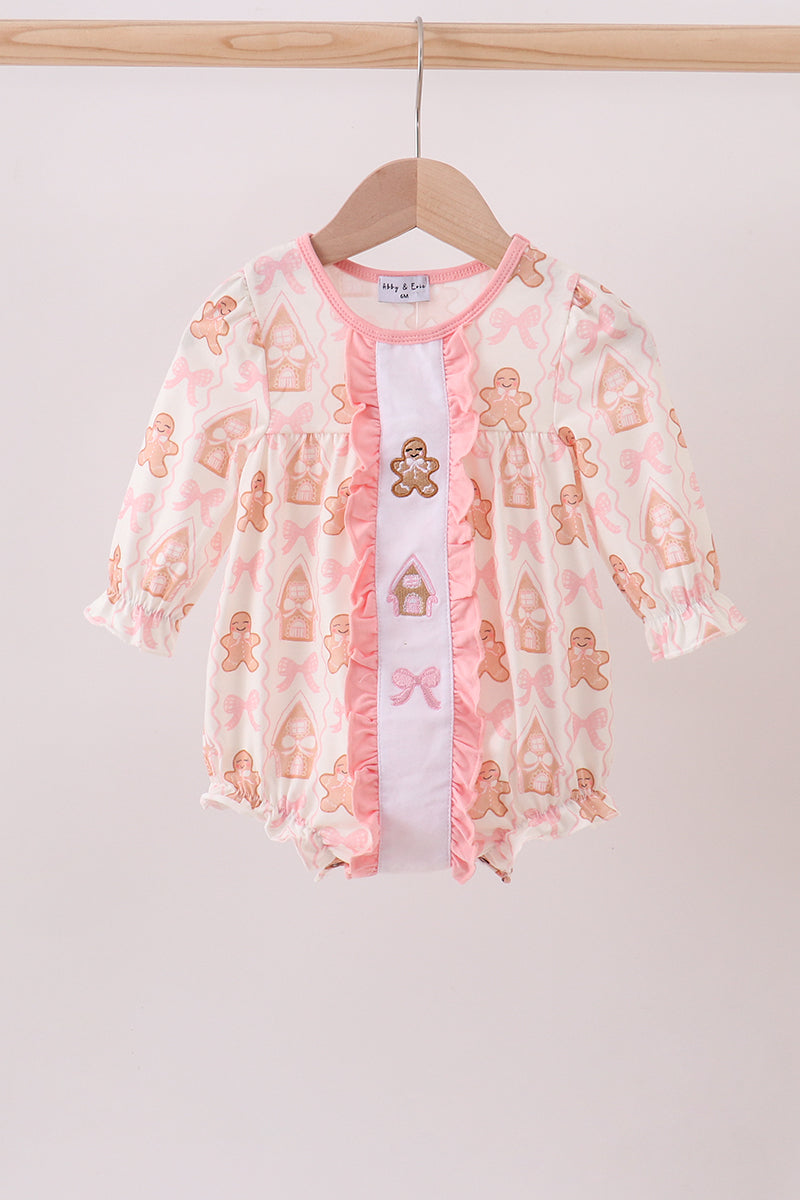 Pink gingerbread embroidery ruffle bubble