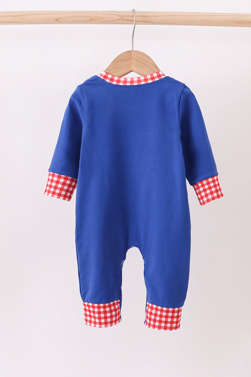 Blue character embroidery romper