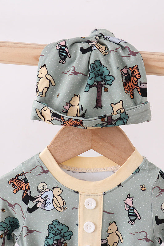 Green character bamboo 2pc gown