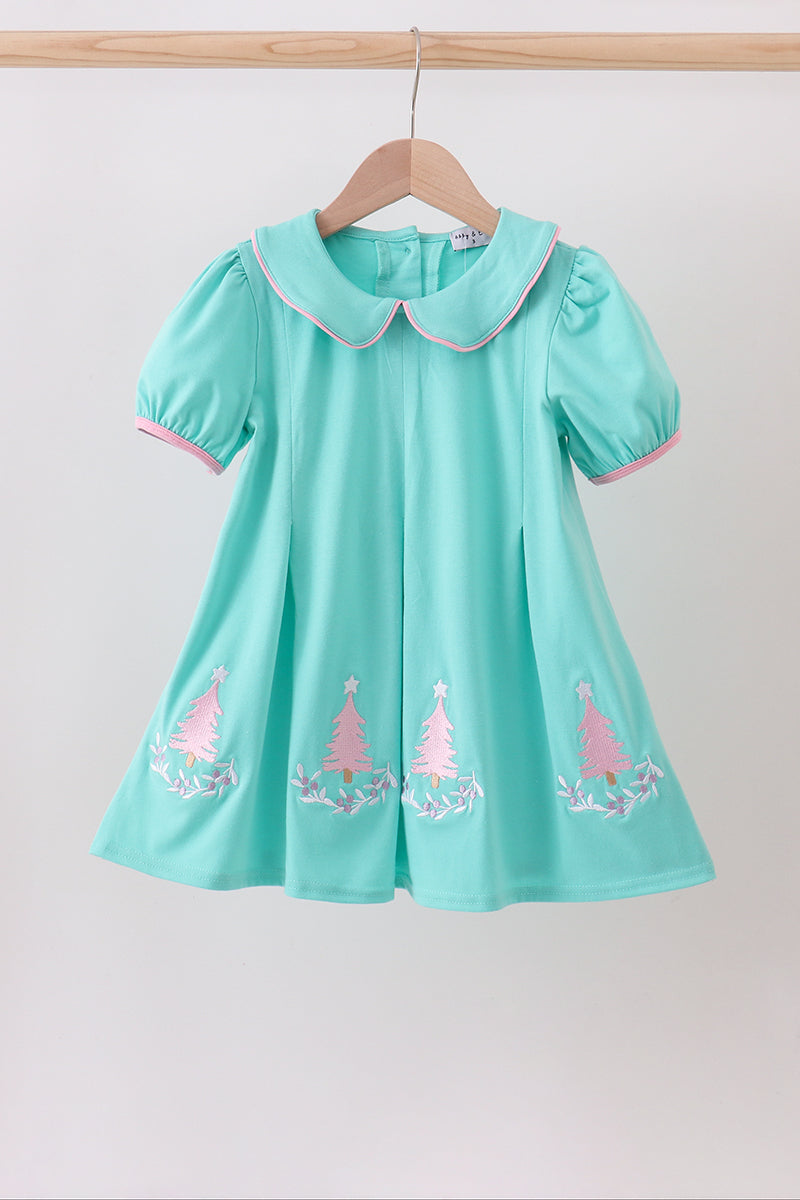 Green christmas tree embroidery dress