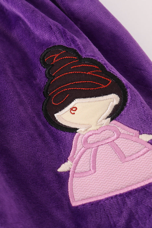 Purple Halloween witch applique velvet pants set