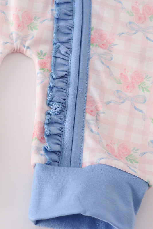 Pink floral print ruffle romper