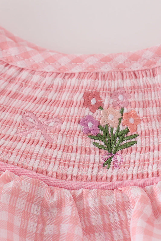 Pink floral smocked bubble