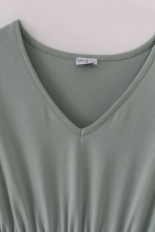 Sage lace ruffle mom dress