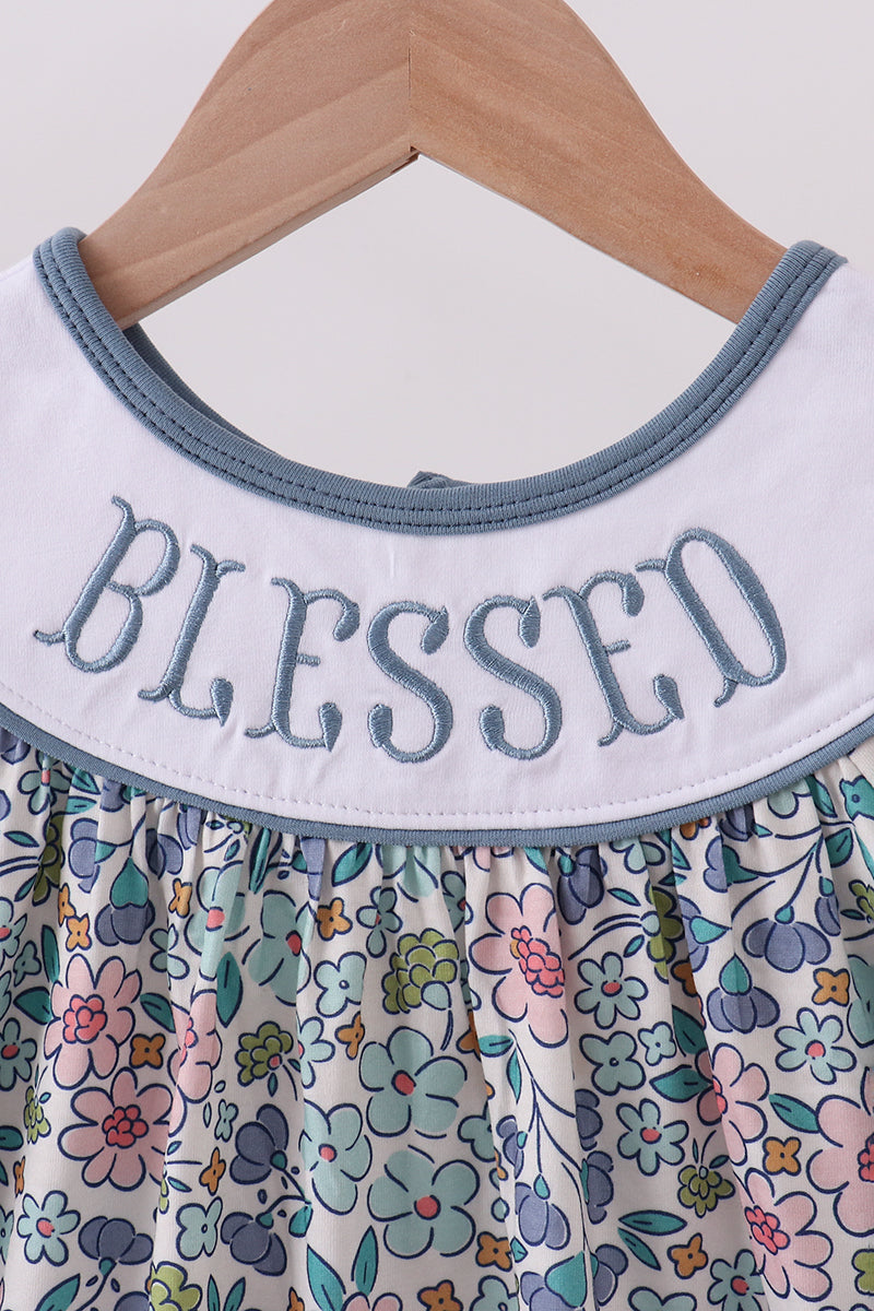 Blue floral blessed embroidery dress