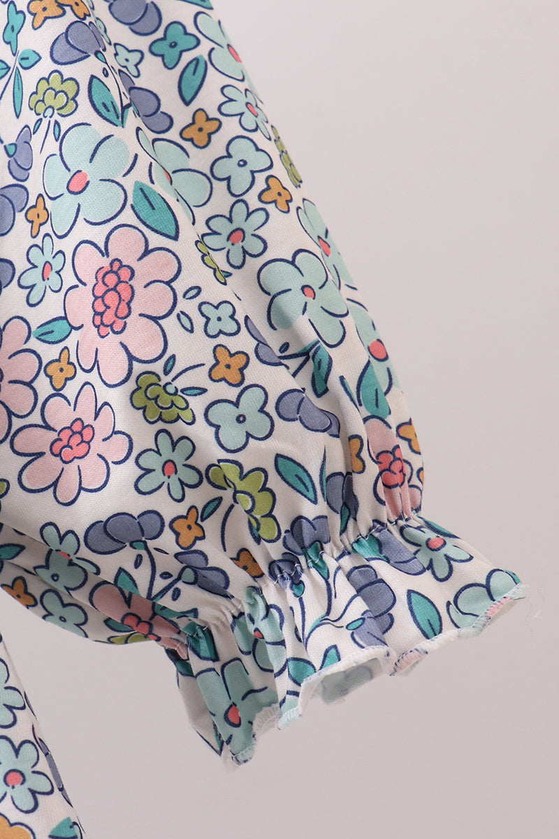 Blue floral blessed embroidery dress