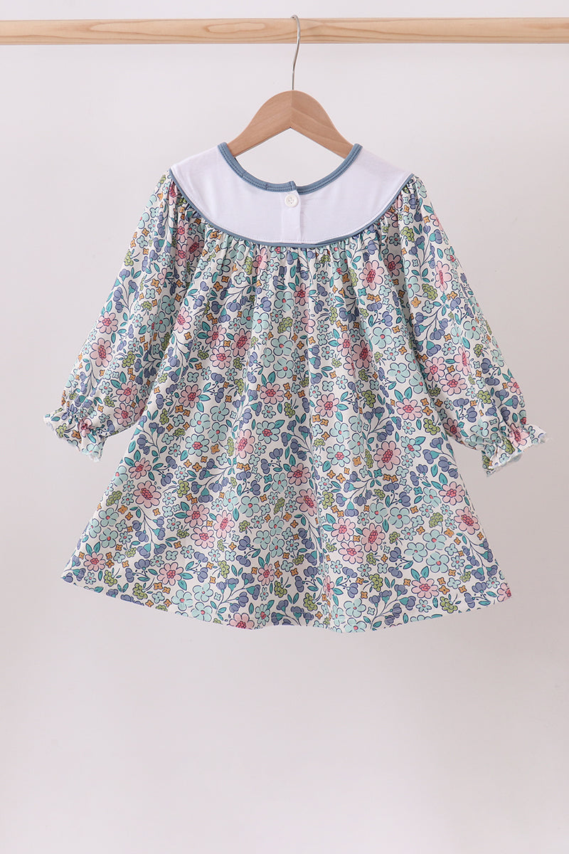 Blue floral blessed embroidery dress