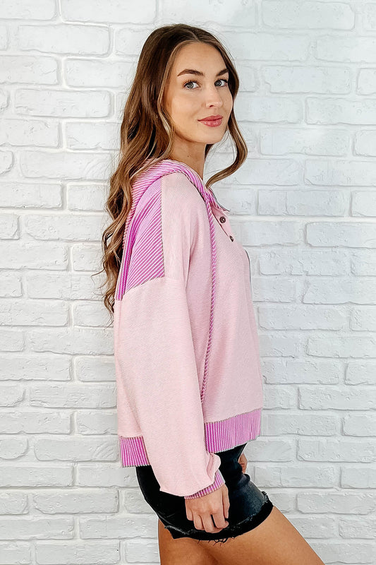 Here for Now Color Block Hoodie in Pink