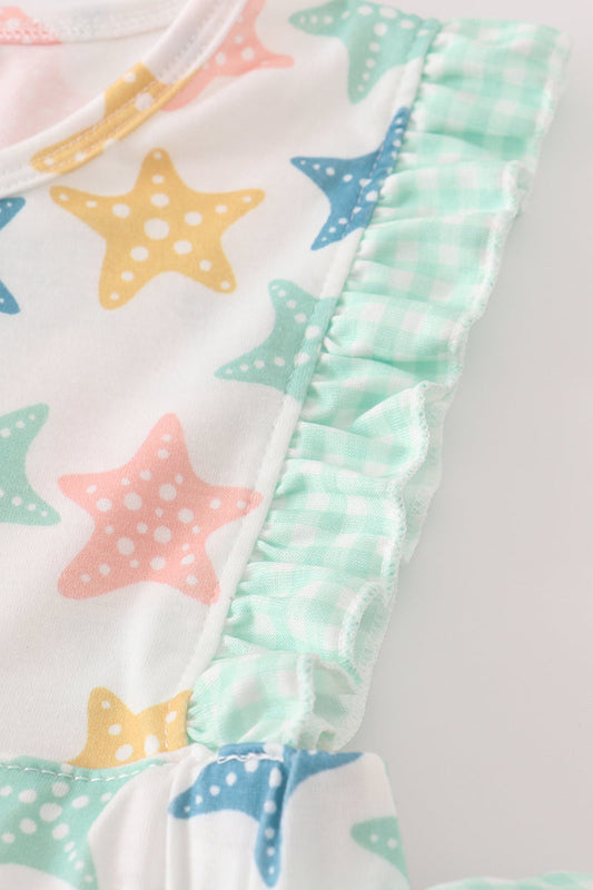 Blue seashell bow ruffle shorts set