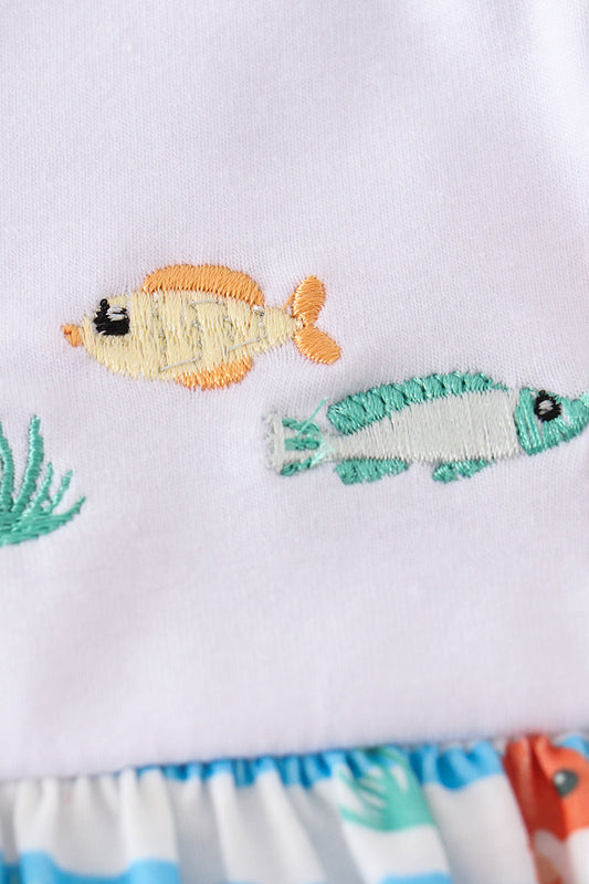 Blue marine creature embroidery dress