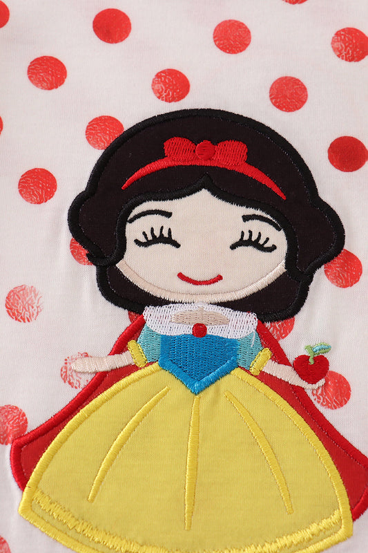 Red character applique dot romper