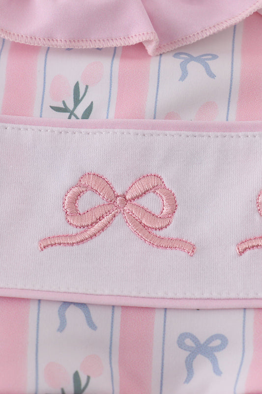 Pink bow embroidery swimsuit set UPF50+