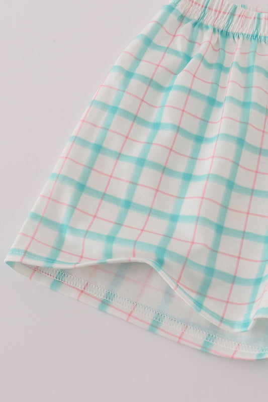 Green marine embroidery smocked shorts set