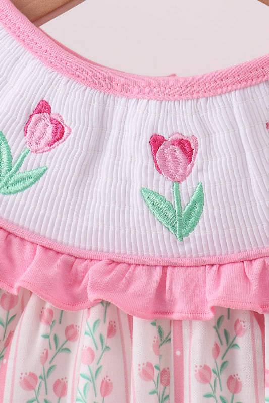 Floral tulip smocked ruffle pants set