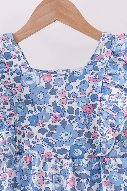 Blue floral ruffle jumpsuit