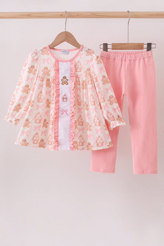 Pink gingerbread embroidery ruffle set