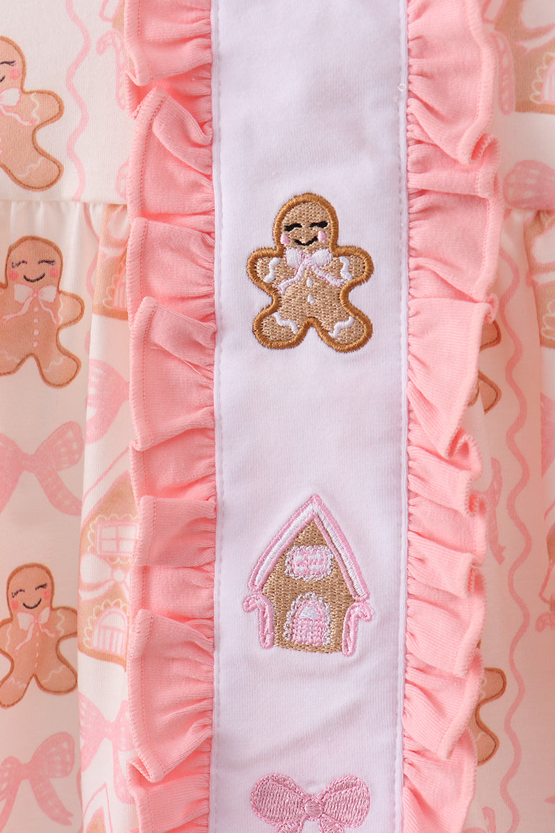 Pink gingerbread embroidery ruffle set