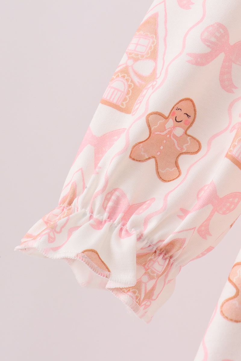 Pink gingerbread embroidery ruffle set