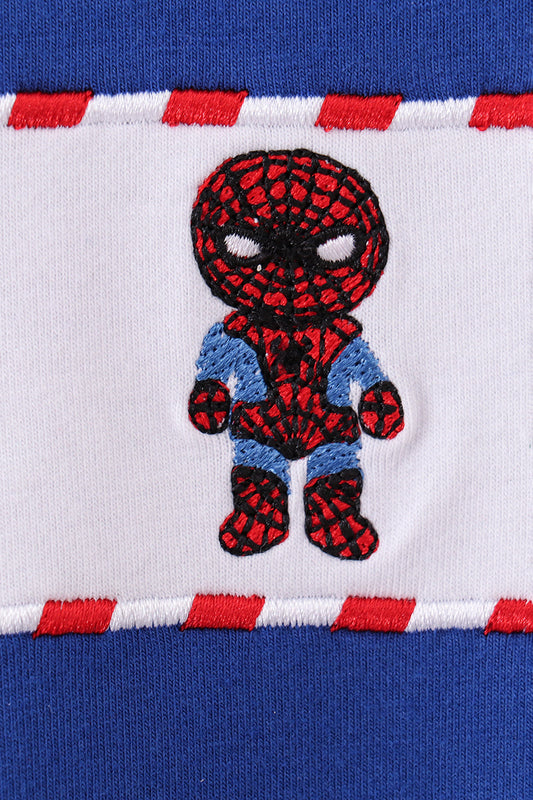 Blue character embroidery romper