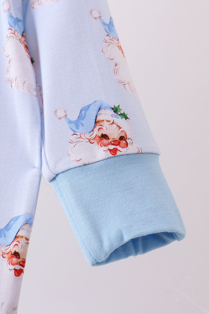 Blue santa bamboo pajama zipper romper