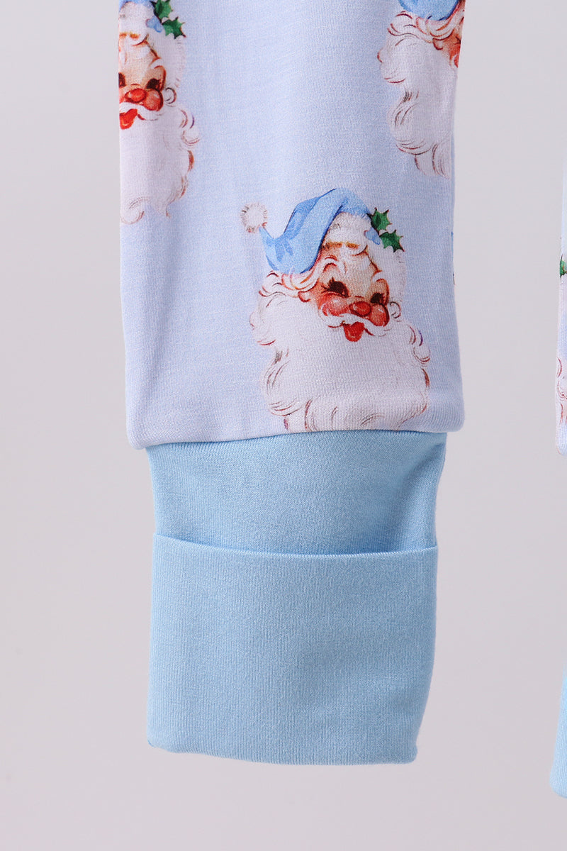 Blue santa bamboo pajama zipper romper