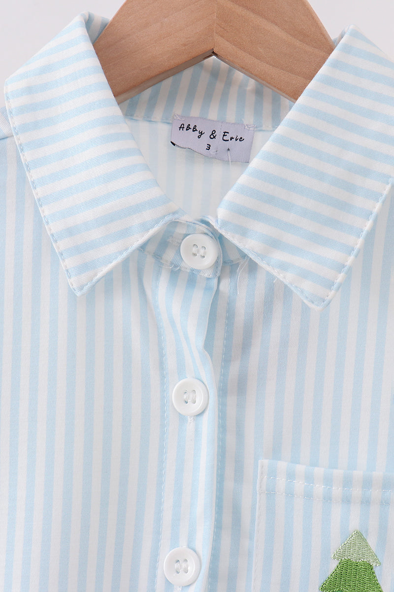 Christmas tree embroidery button down shirt