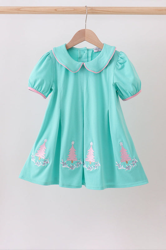 Green christmas tree embroidery dress