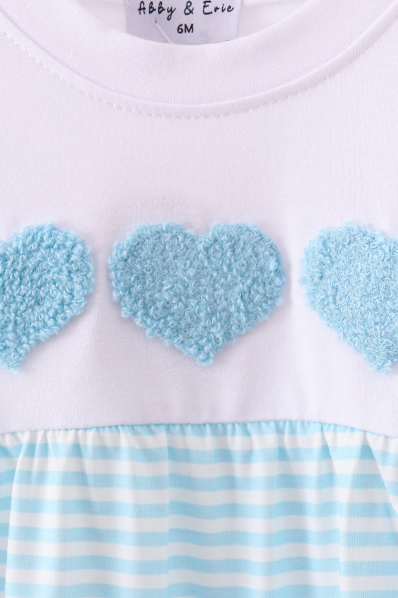Blue heart french knot romper