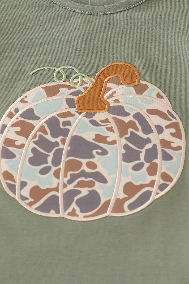 Camouflage print pumpkin applique pants set