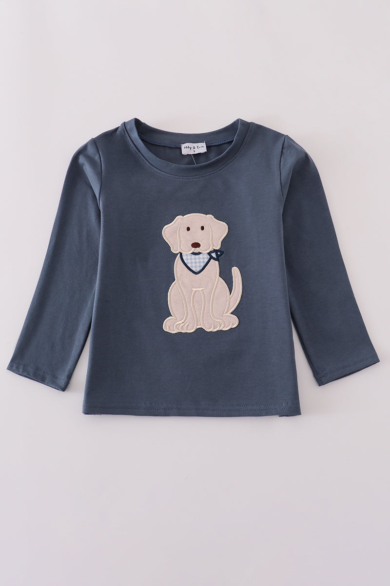 Navy puppy applique top