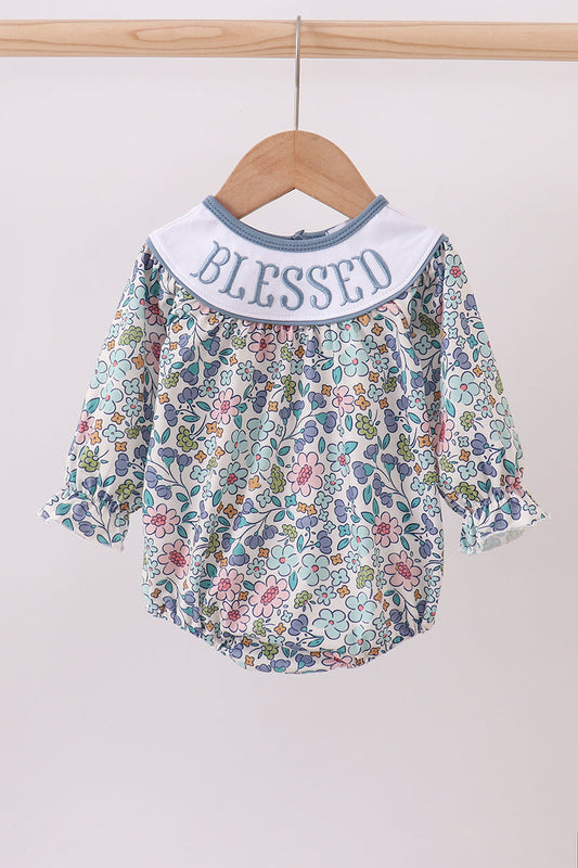 Blue floral blessed embroidery bubble