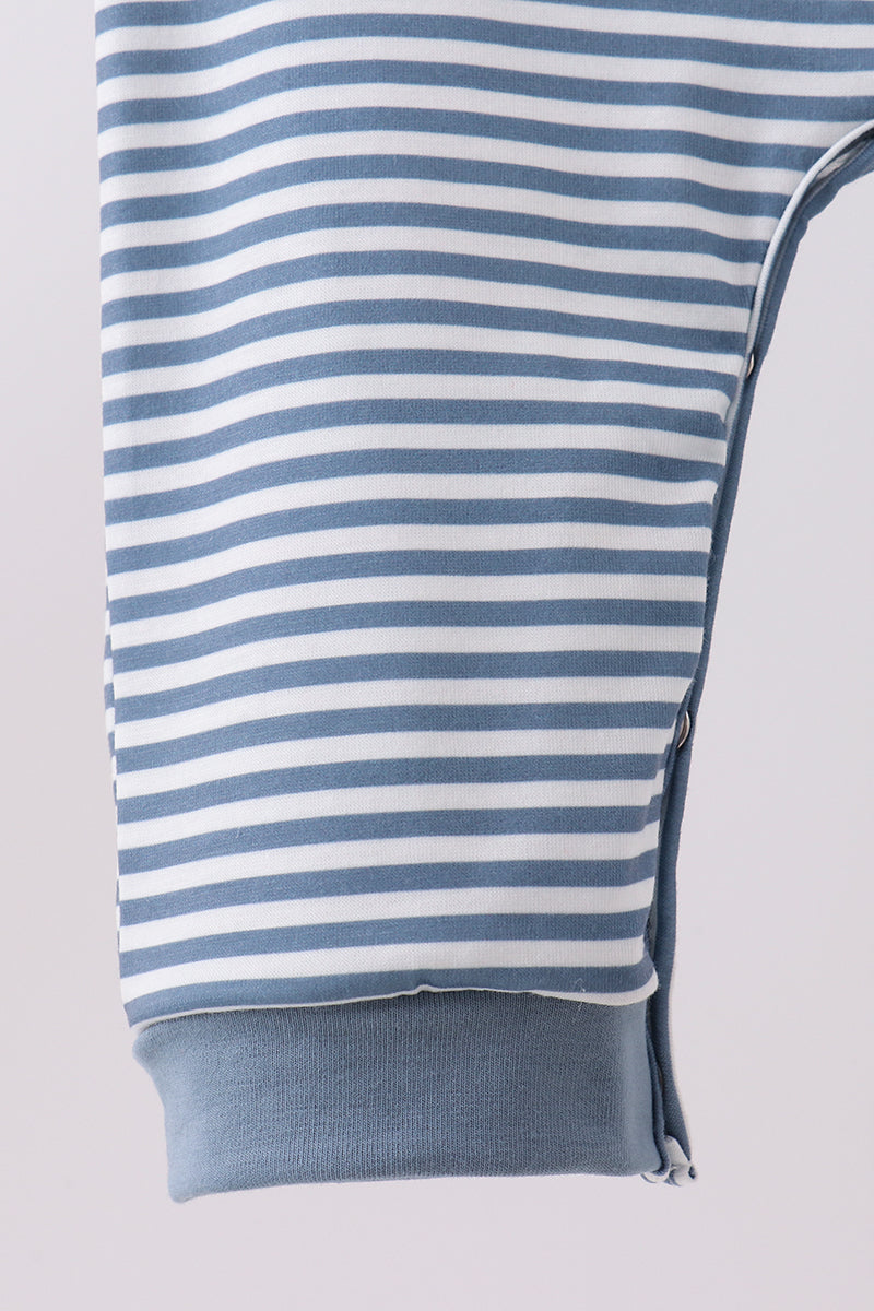 Blue stripe blessed embroidery romper