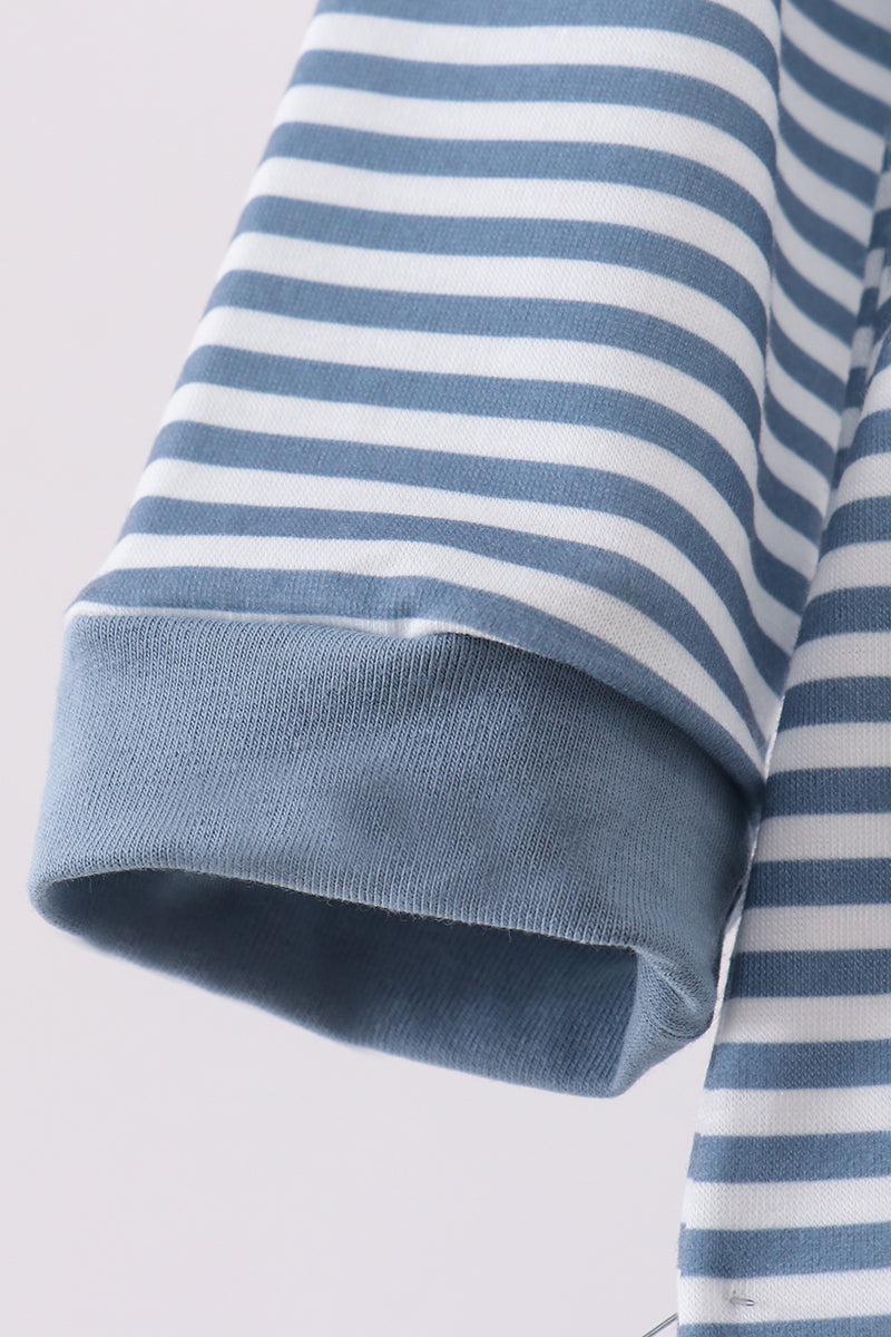 Blue stripe blessed embroidery romper