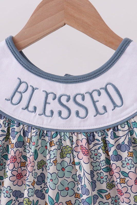 Blue floral blessed embroidery dress