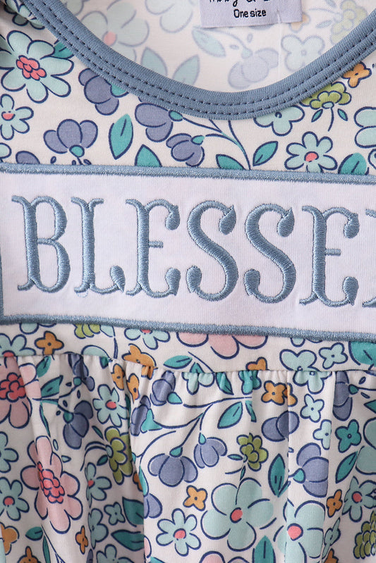 Blue floral blessed embroidery gown