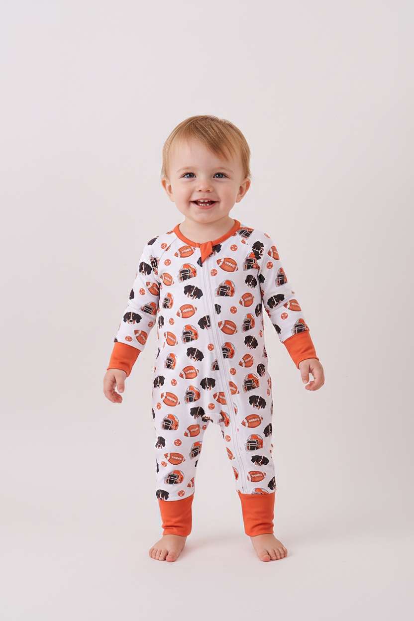 Premium orange Tennessee print bamboo romper