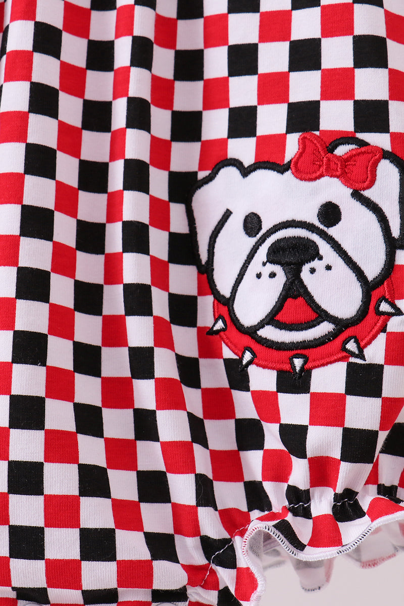 Checkered Georgia dog applique ruffle bubble