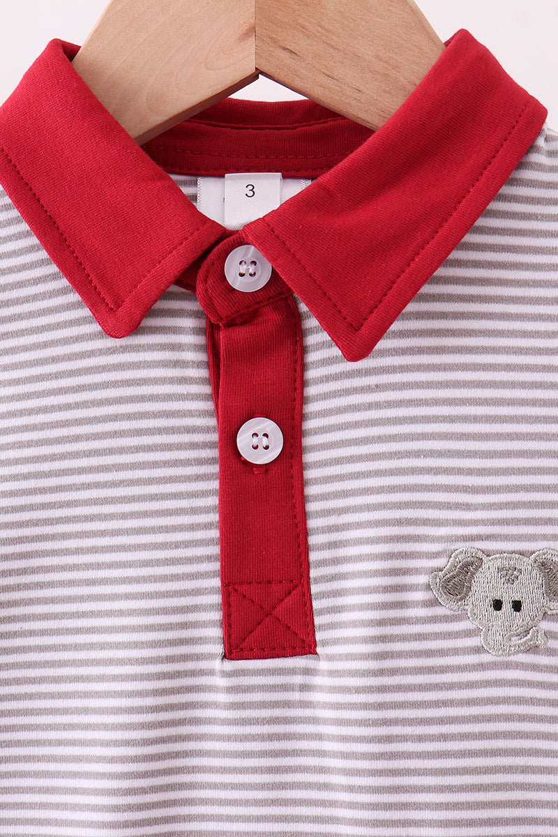 Premium Gray Alabama stripe elephant embroidery dress