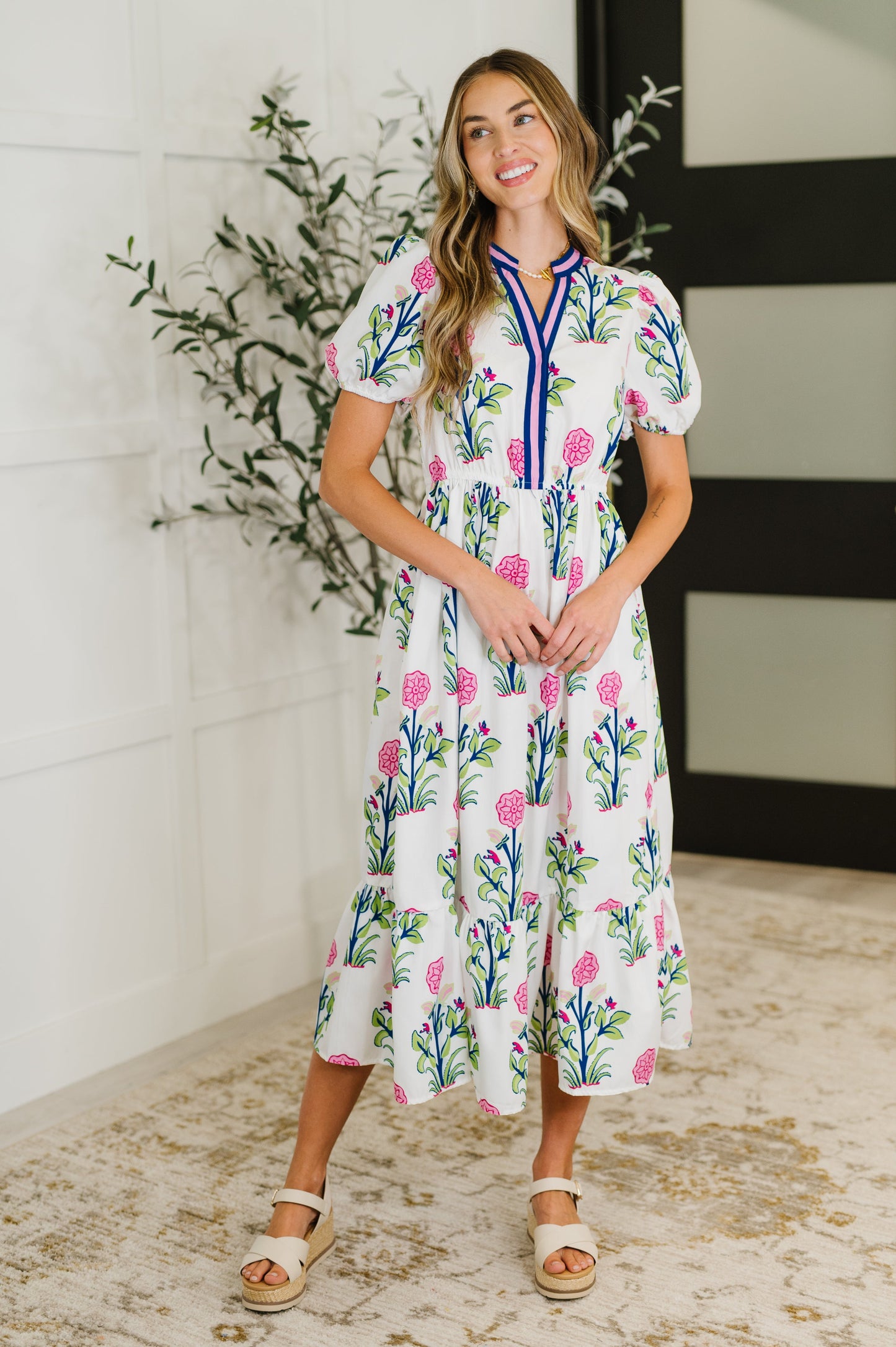 PREORDER: Boho V-Neck Balloon Sleeve Dress in Floral Print