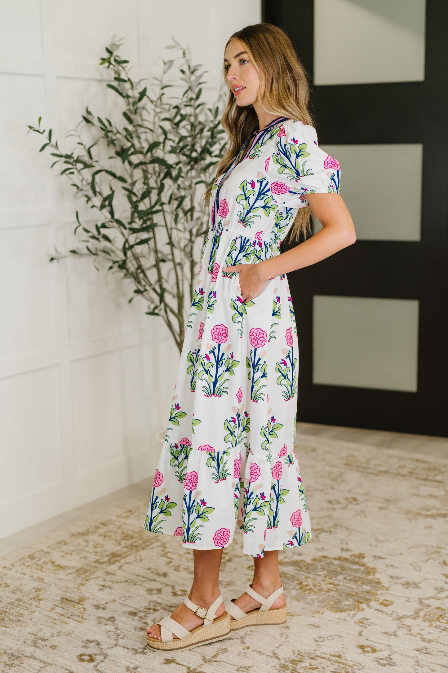 PREORDER: Boho V-Neck Balloon Sleeve Dress in Floral Print