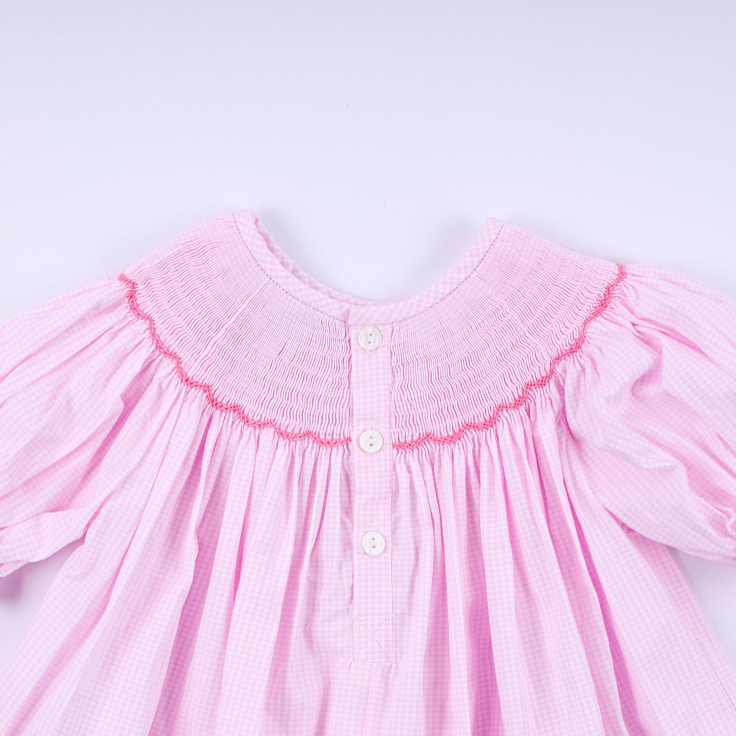 Pink christmas tree hand smocked ruffle pants set