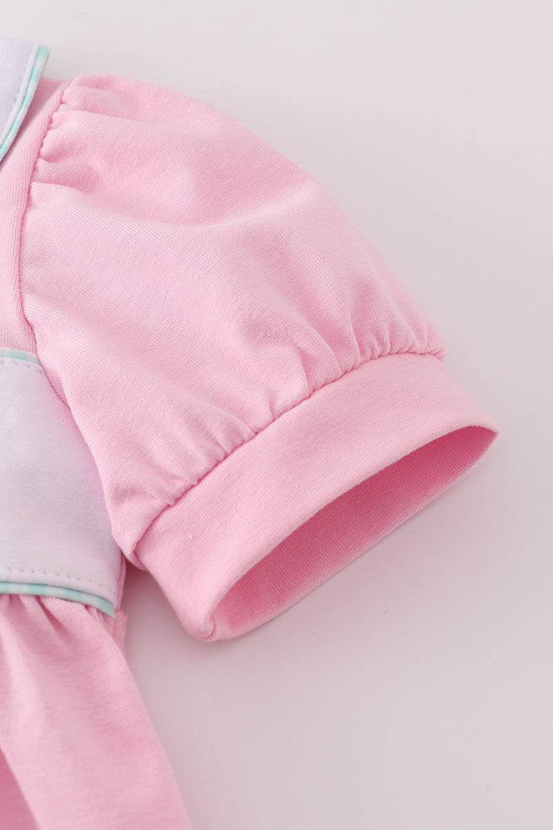 Pink teapot embroidery puff sleeve shorts set