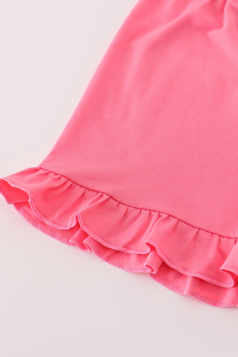 Pink character applique stripe shorts set