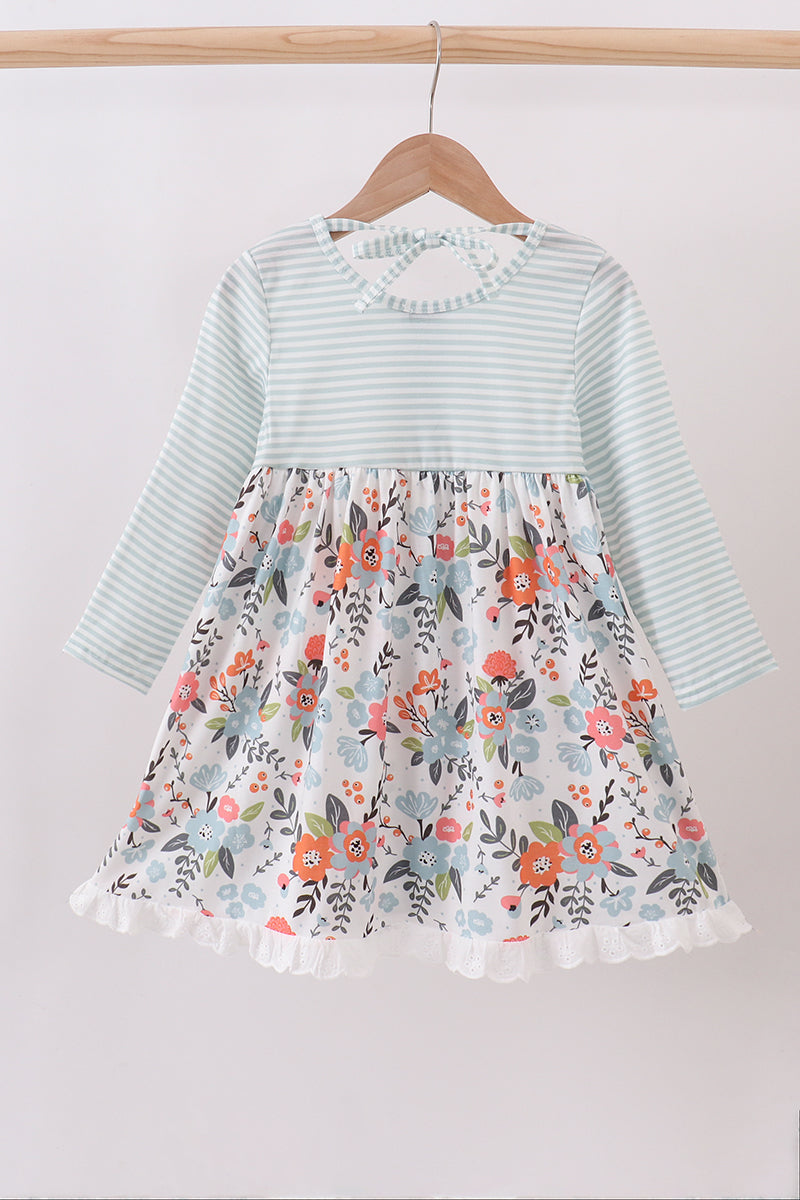 Mint floral stripe dress