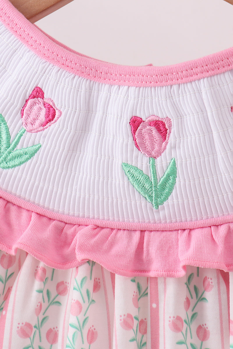 Floral tulip smocked ruffle pants set
