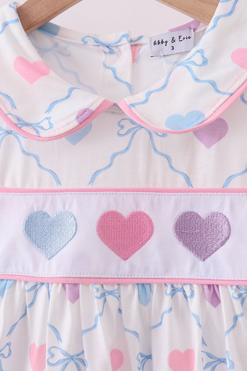 Multicolored heart smocked ruffle pants set