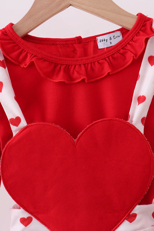 Red heart applique ruffle jumpsuit set