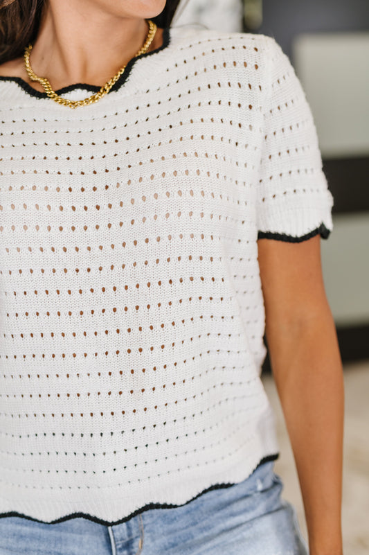 Pinkies Up Knit Top in White